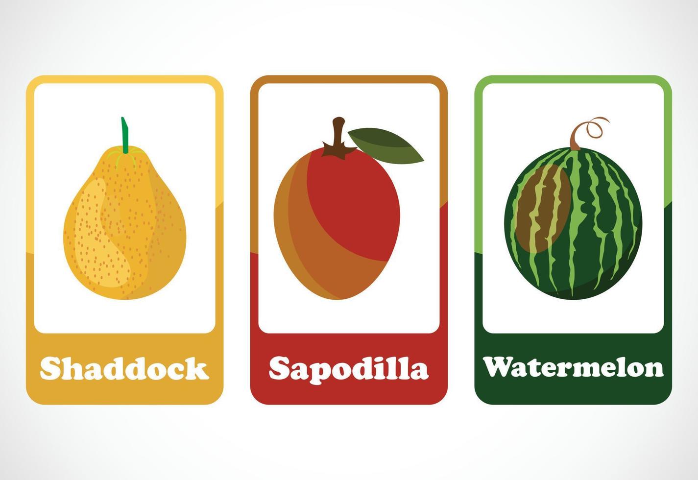 Fruit flashcards for kids. Educational cards for preschool. Printable vector illustration