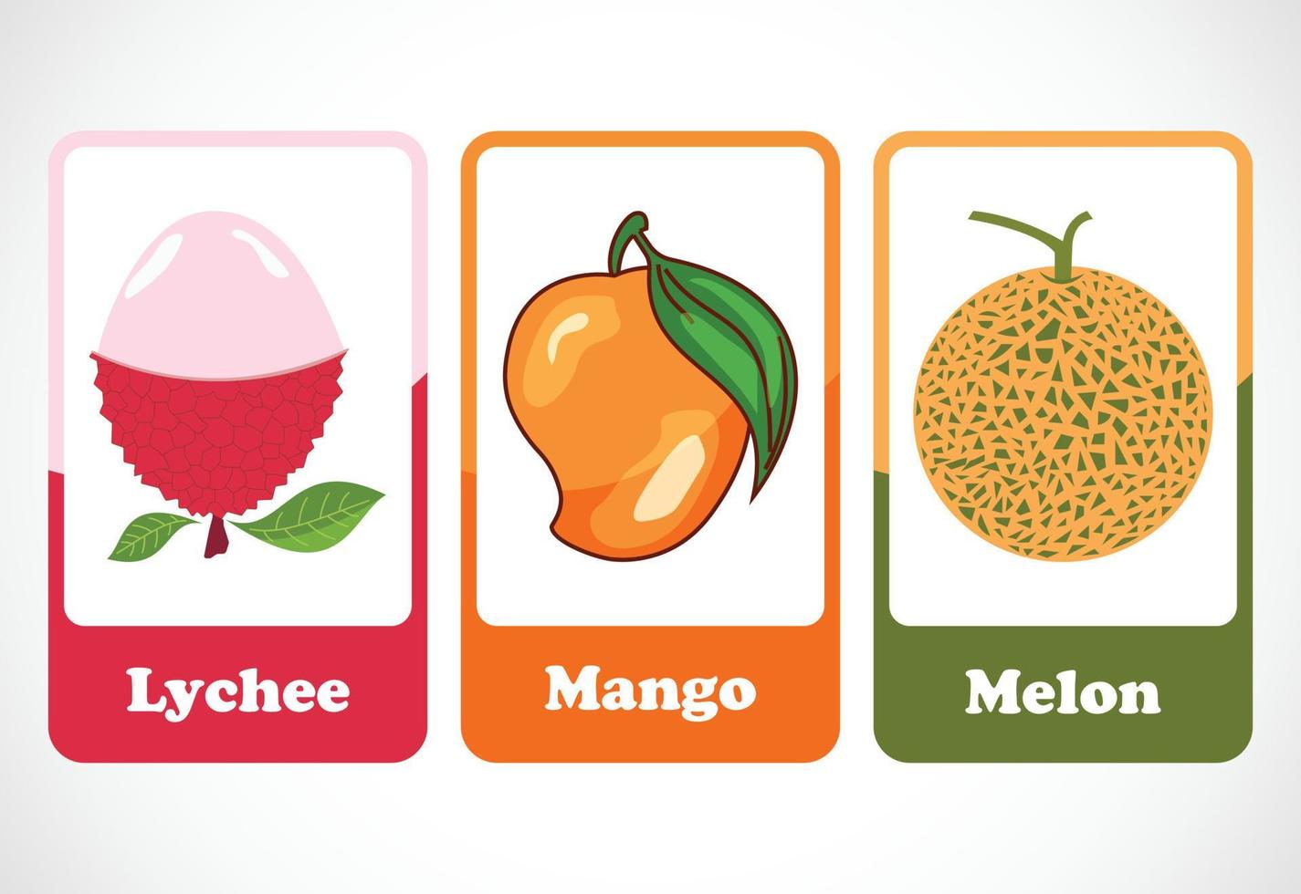 Tarjetas de frutas para niños. tarjetas educativas para preescolar. ilustración vectorial imprimible vector