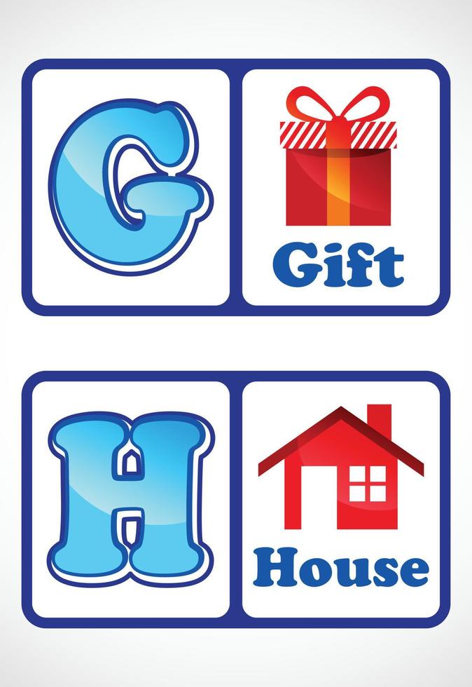 Alphabet flashcards for kids. Educational preschool learning ABC card with an element. vector