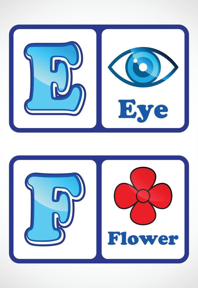 Alphabet flashcards for kids. Educational preschool learning ABC card with an element. vector