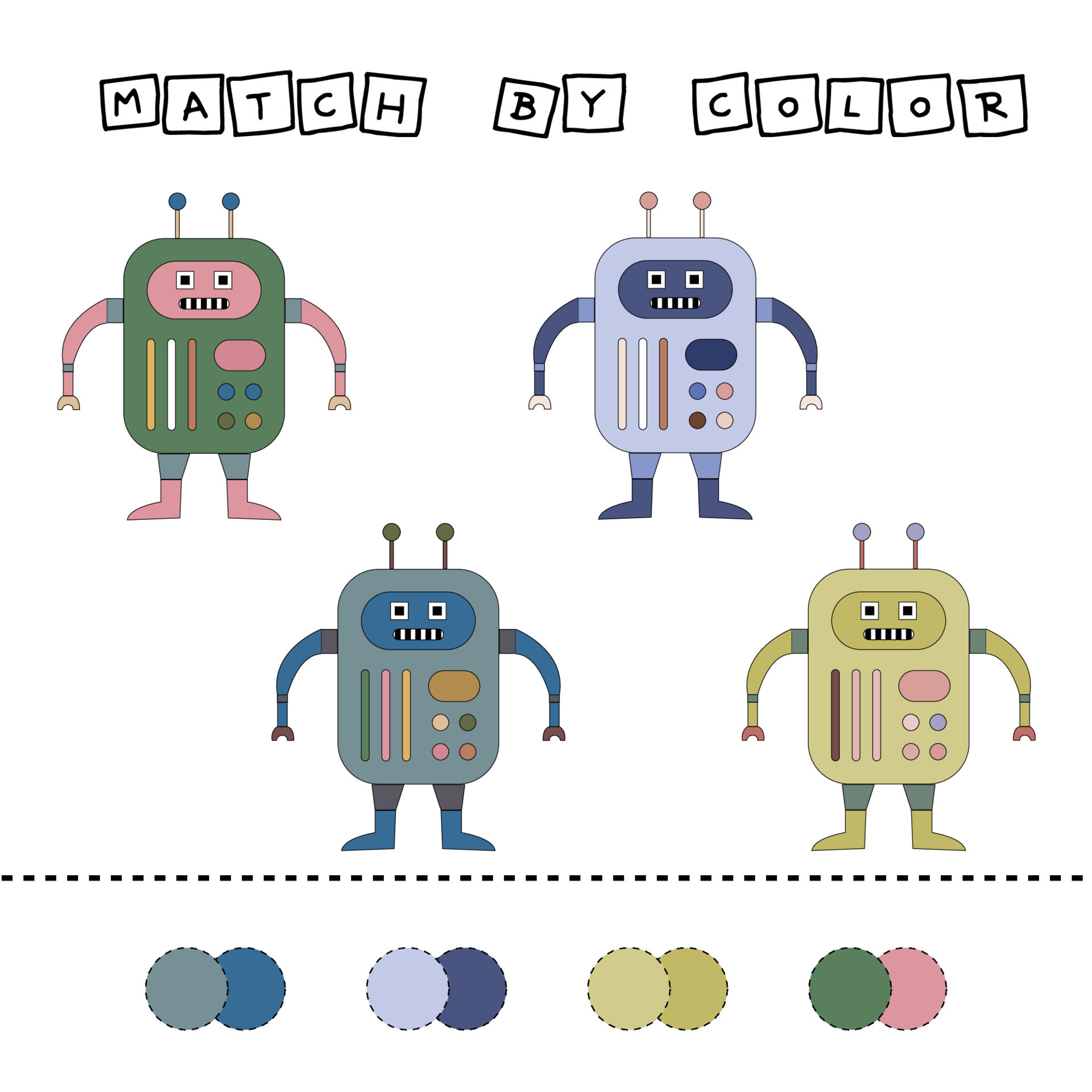 worksheet vector design, challenge to connect the robot with its color ...