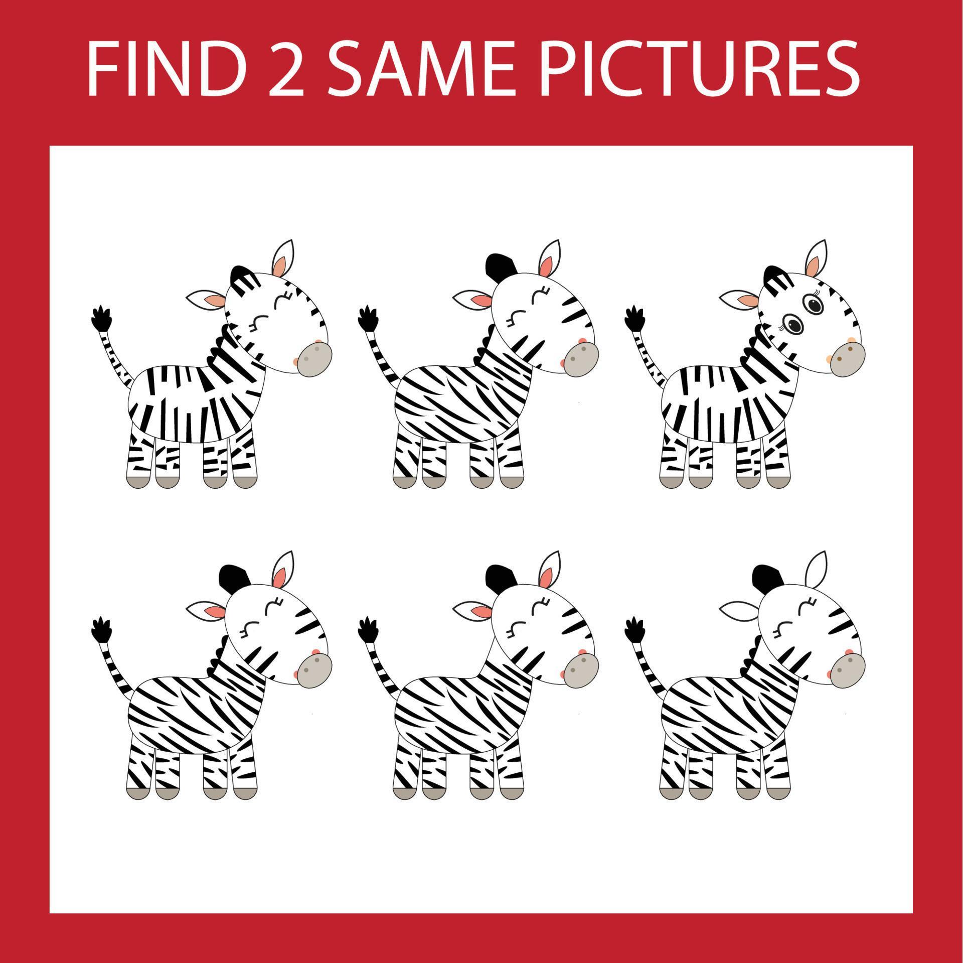 Find a pair game with funny zebras. Worksheet for preschool kids, kids