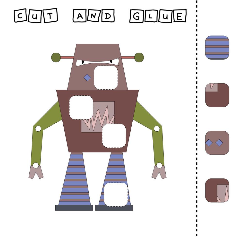 Cut out and glue roobot. Educational game for children. Vector template.