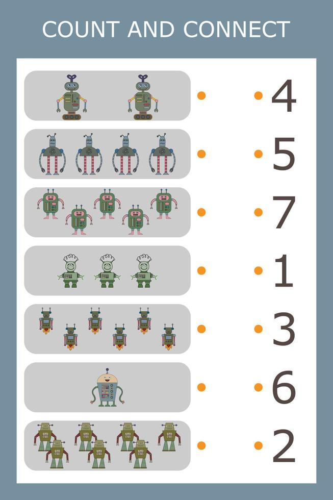 Counting Game for Preschool Children.  Count how many  robots vector