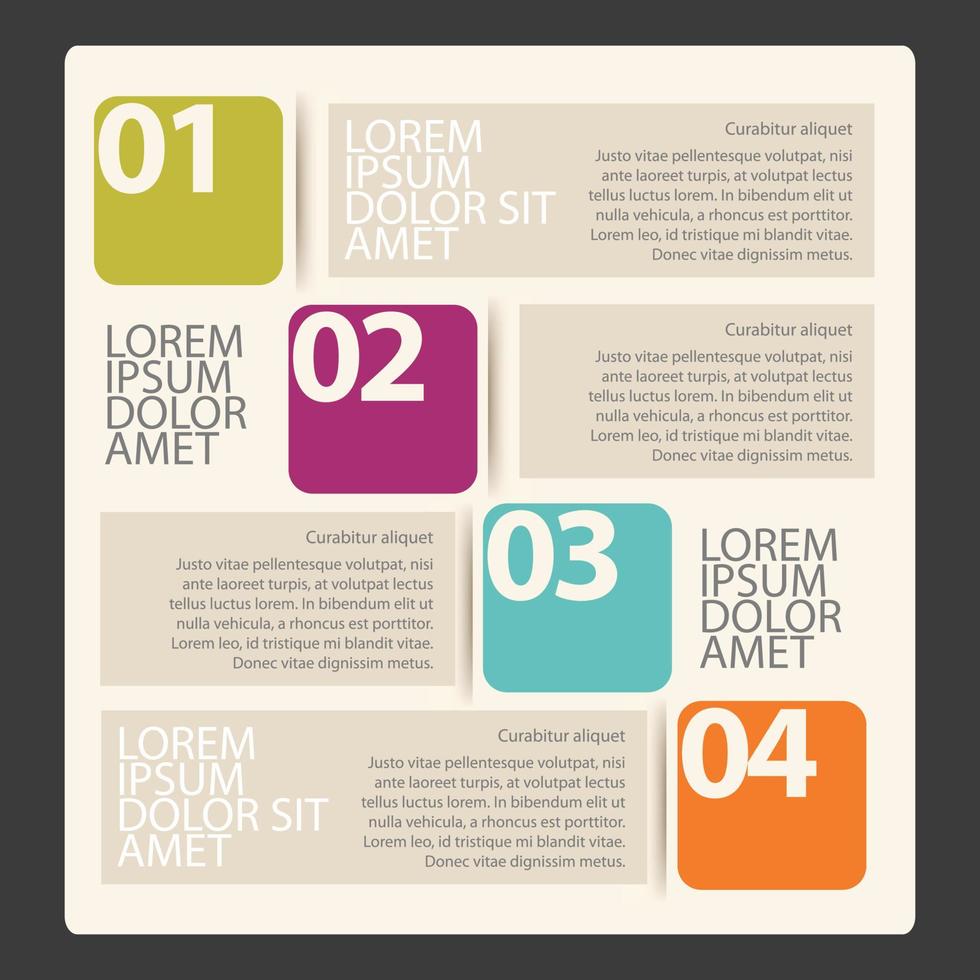 la plantilla de diseño infográfico se puede utilizar para el diseño del flujo de trabajo, el diagrama, las opciones numéricas y el diseño web. concepto de negocio infográfico con 4 opciones, partes, pasos o procesos. fondo abstracto. vector