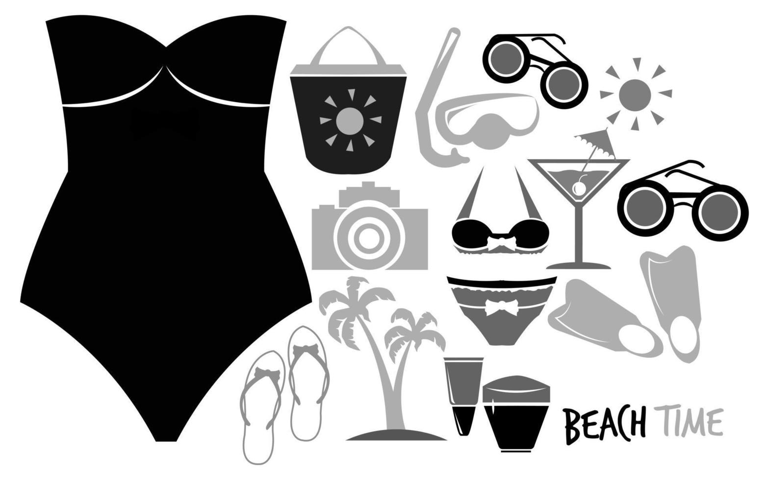 Cartoon summer elements travel beach summertime accessory cocktails ice cream and exotic fruits vector