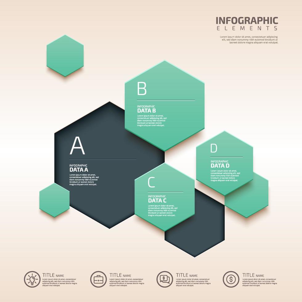 plantilla de cuatro pasos de infografía hexagonal geométrica en formas coloridas, ilustración vectorial vector