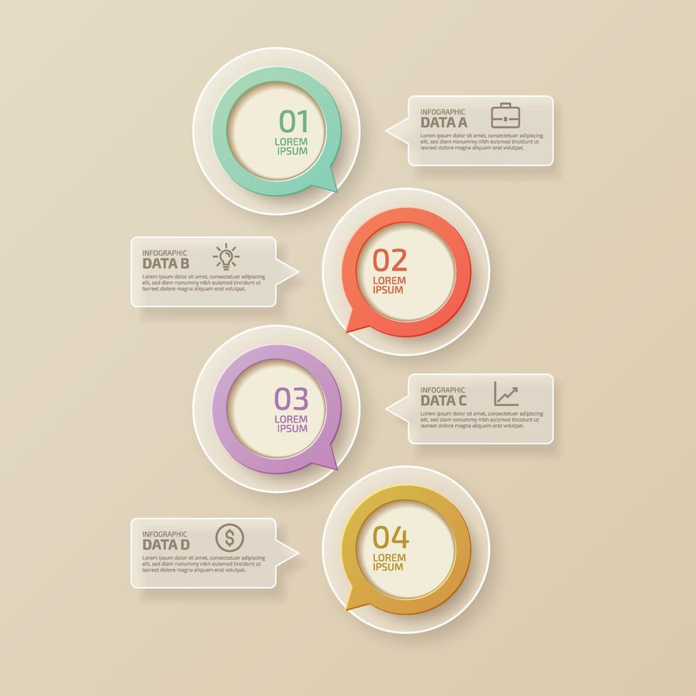 Rounded infographic template with colorful cycle diagram four options and transparent icons vector