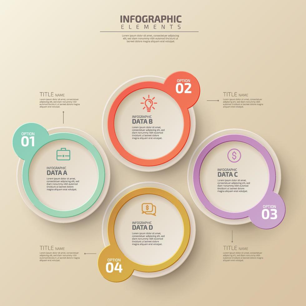 plantilla de diseño infográfico e iconos de marketing. plantilla para diagrama, gráfico, presentación y gráfico redondo. concepto de negocio con 4 opciones, partes, pasos o procesos. Visualización de datos. vector