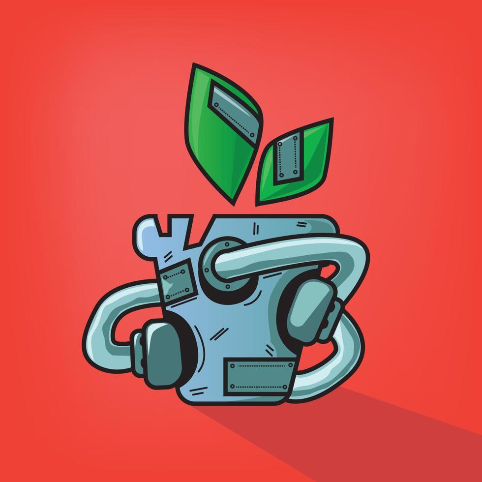 FUTURE PLANT ON ROBOT POTTERY . VECTOR ILLUSTRATION OF PLANT. PERFECT TO PRINT ON TEE SHIRT AND GOOD FOR ICON