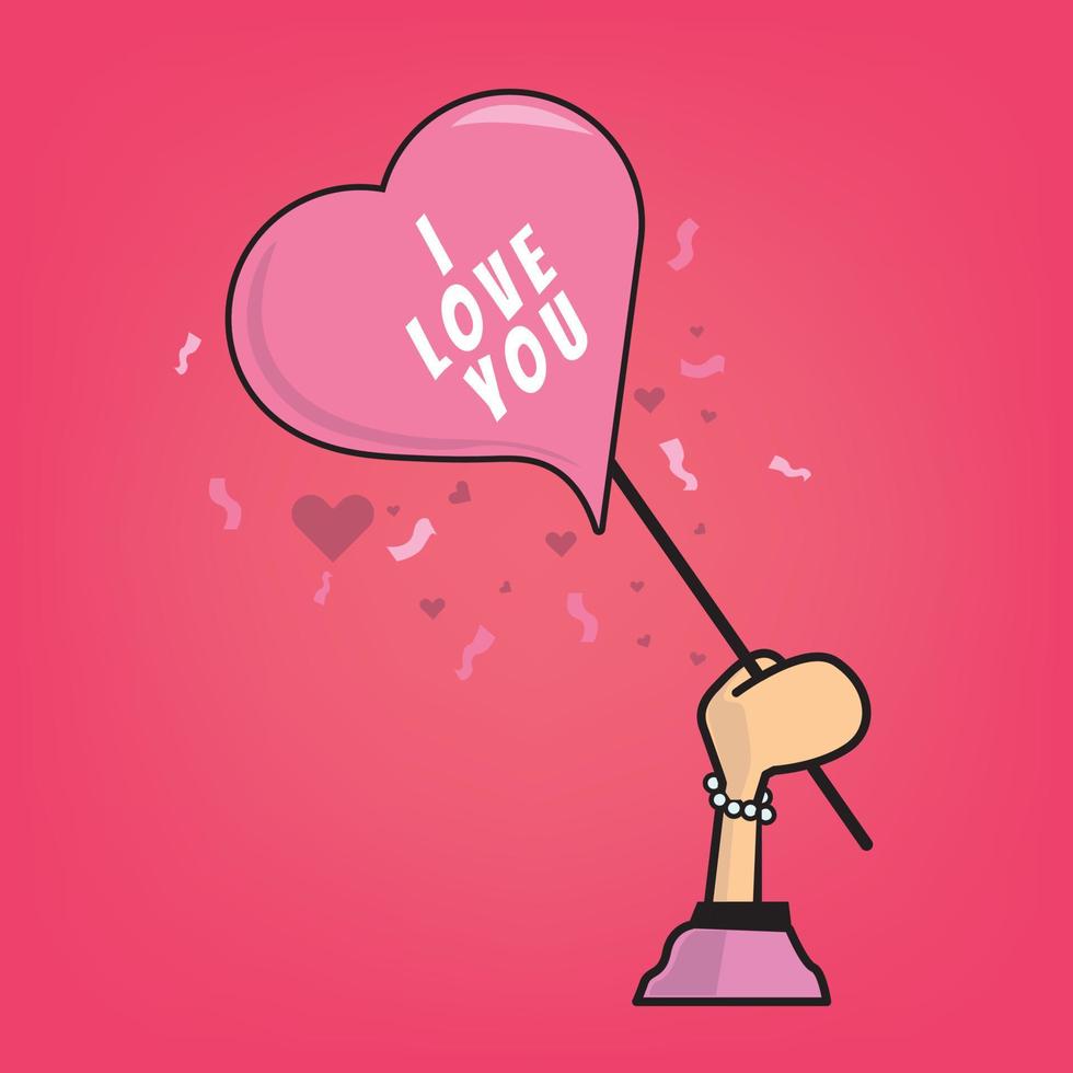 hand holding i love you balloon. chat balloon vector illustration.