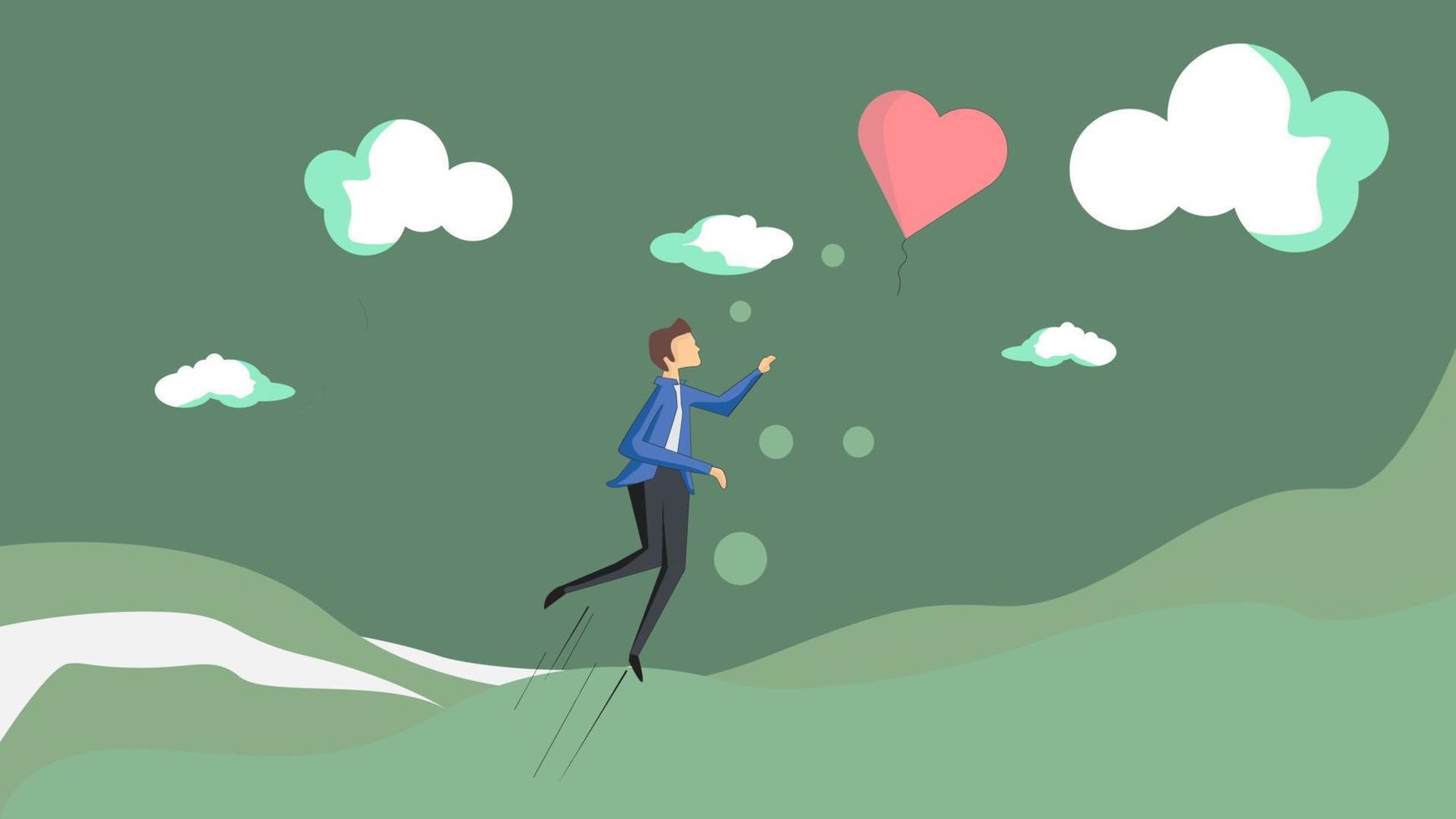 A hope. illustration vector. a men chasing a balloon in the wind. vector