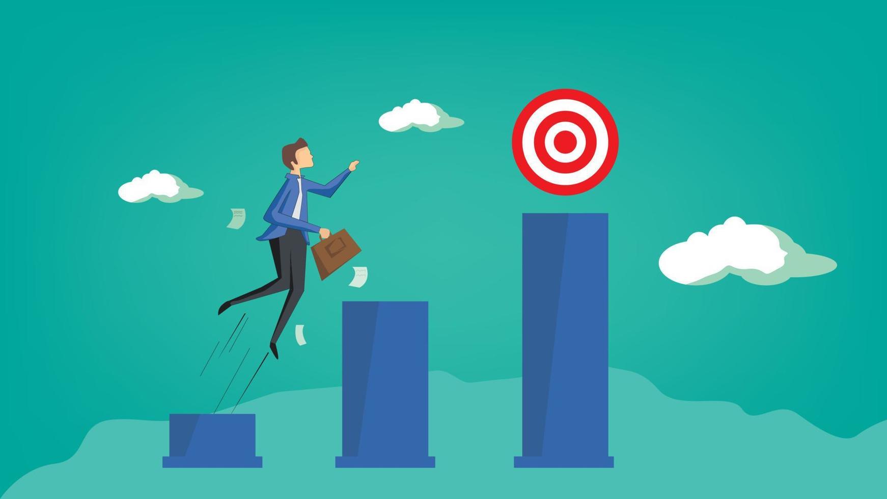 business men try to hit target. men jumping on chart. business vector design concept