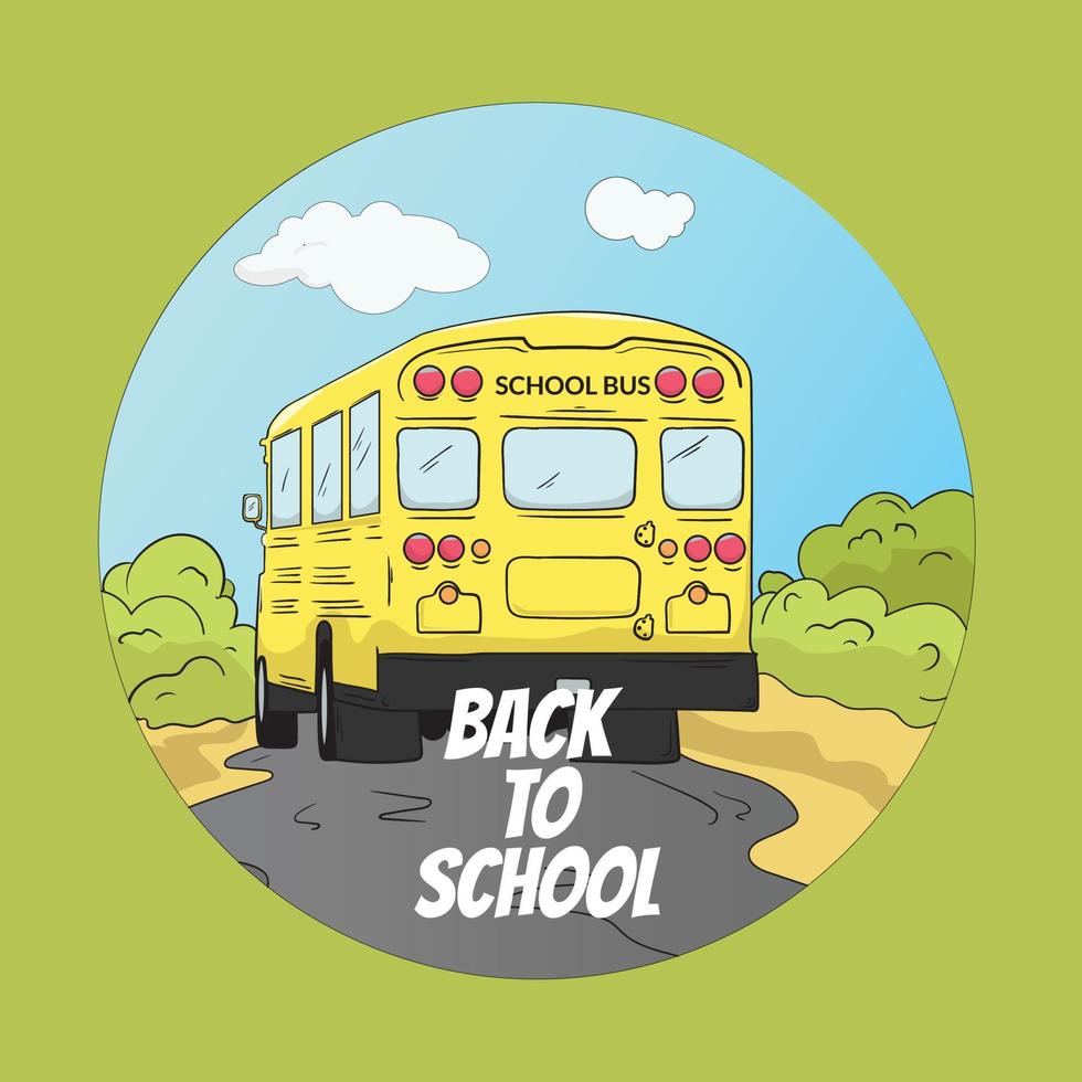 De vuelta a la escuela. ilustración del autobús escolar conduciendo a la escuela. vector