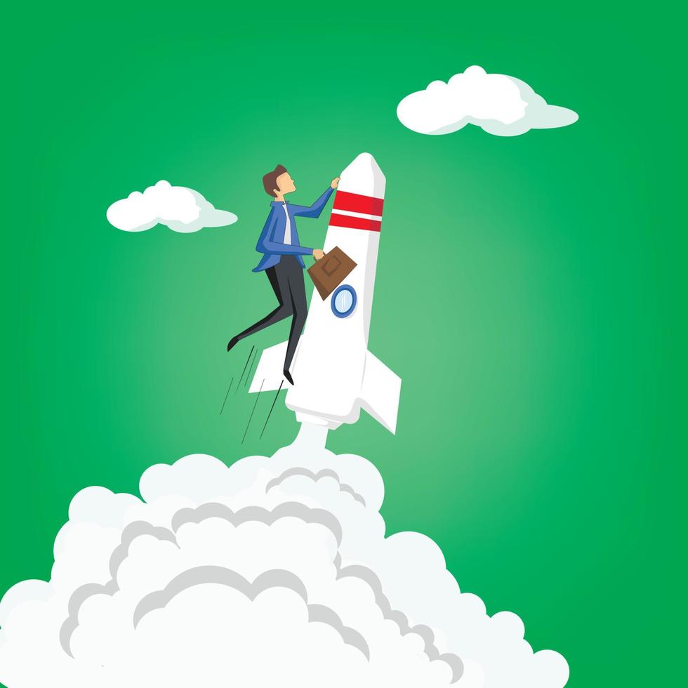 MEN FLY UP ON ROCKET. BUSINESS ILLUSTRATION VECTOR IN EPS 10