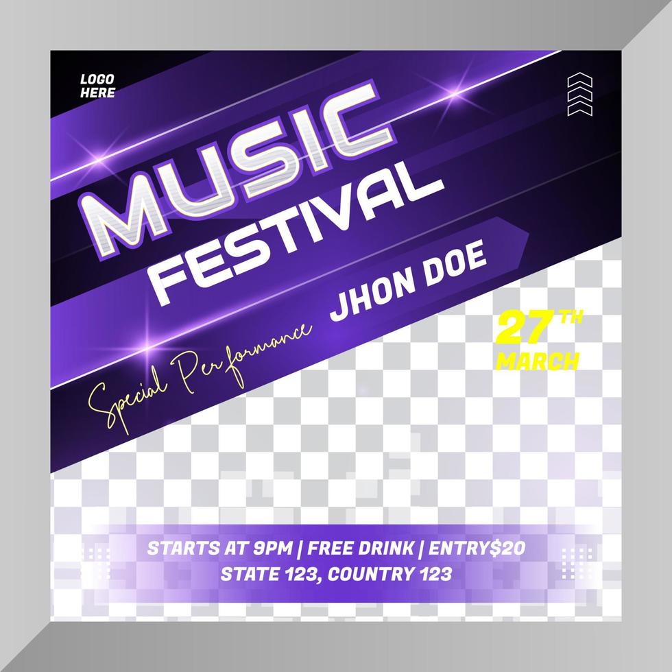 social media post live music festival baner or flyer for social media template vector