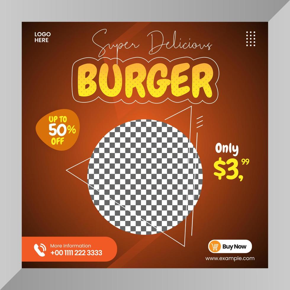 Delicious burger and food menu social media post banner template vector