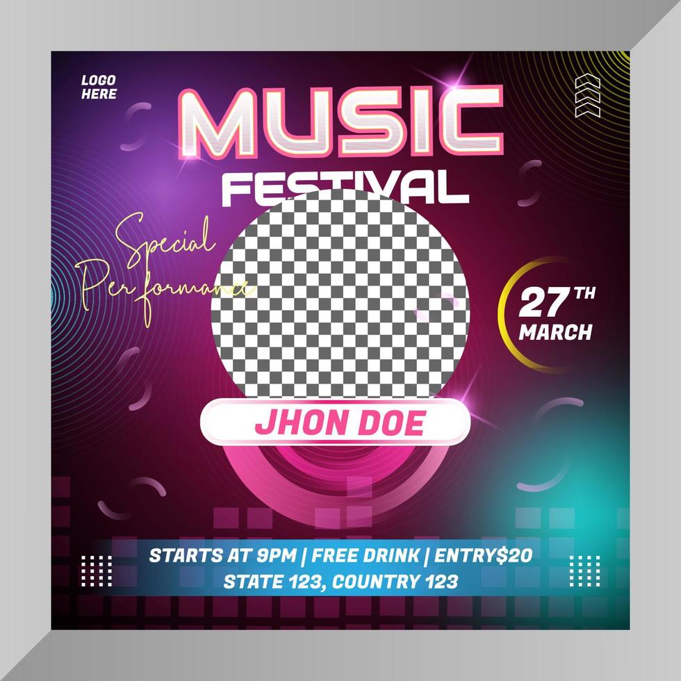 Social media post Live Music Festival for Social Media Baner with Pink Color Template vector