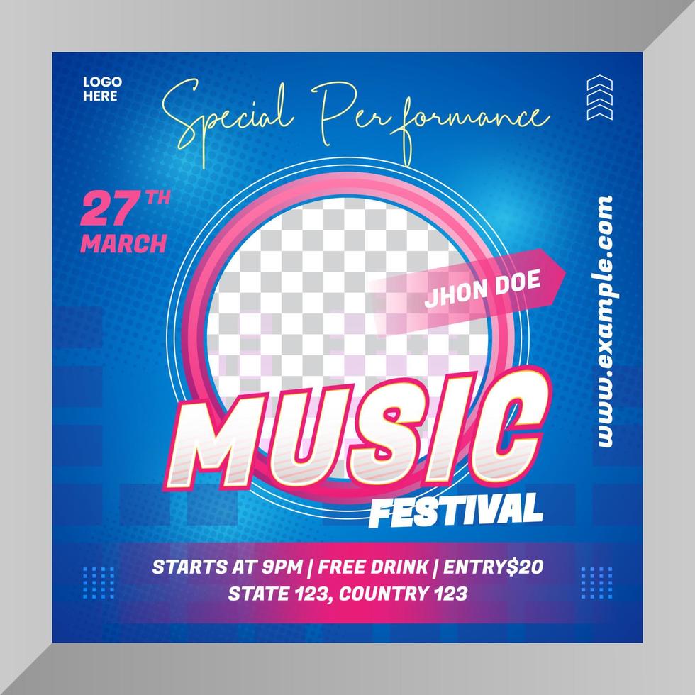 Social media post live music festival baner or flyer for social media template vector