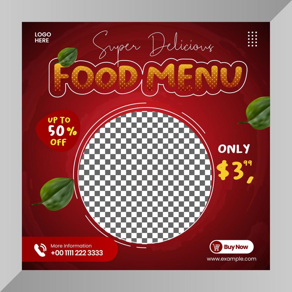 Food menu and restaurant social media  Post Vector template