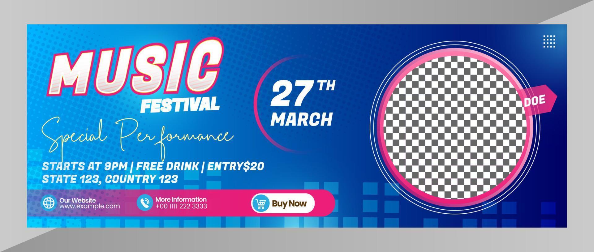 Banner cover live music festival template for social media banner layout vector