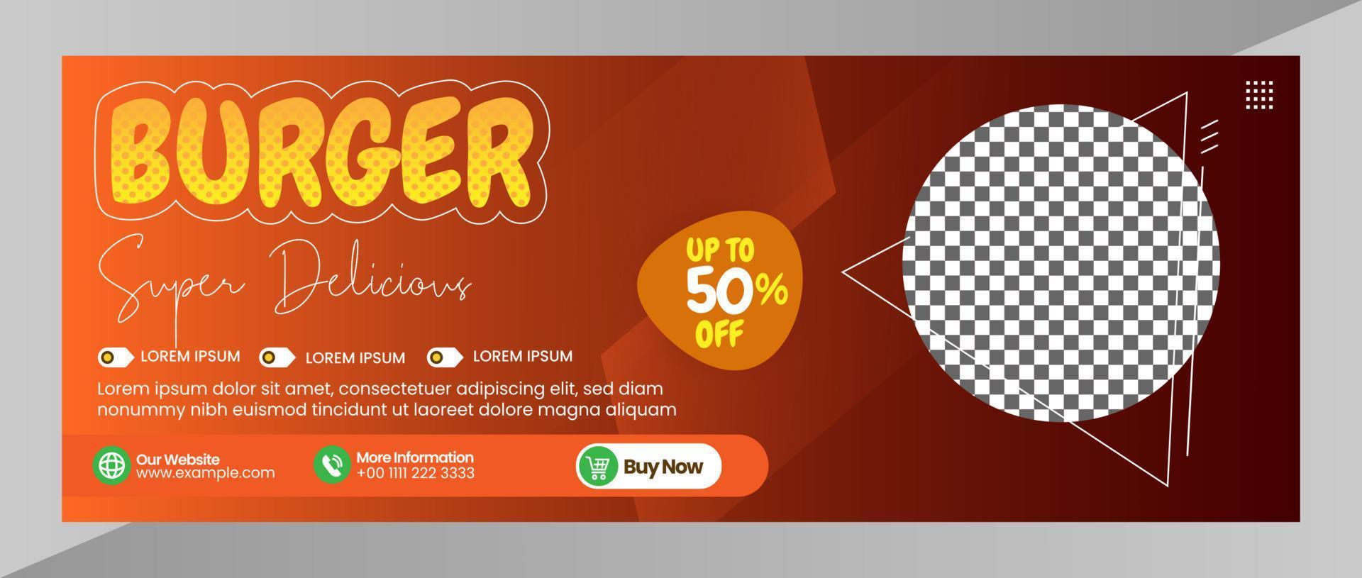 Banner cover Delicious burger and food menu template for social media banner layout vector