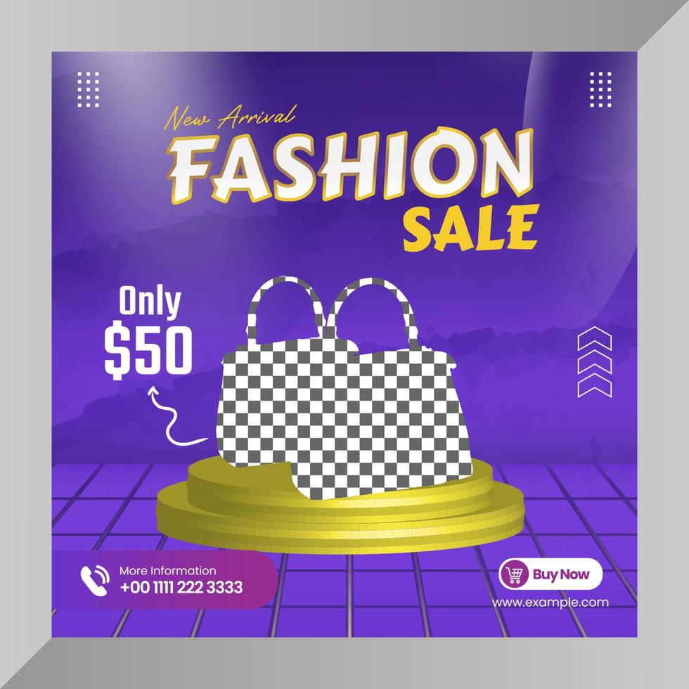 Social media post fashion bag or ladies bag sale banner layout flyer template vector