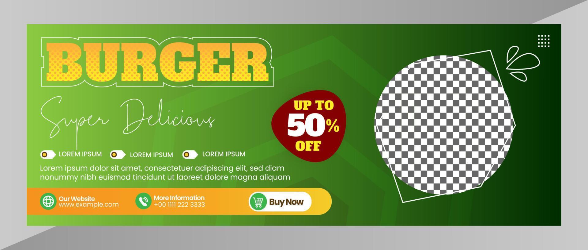 Banner cover Delicious burger and food menu template for social media banner layout vector