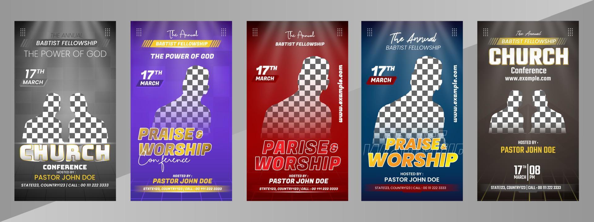 Social media post bundle church praise worship template with luxury elegant banner post vector