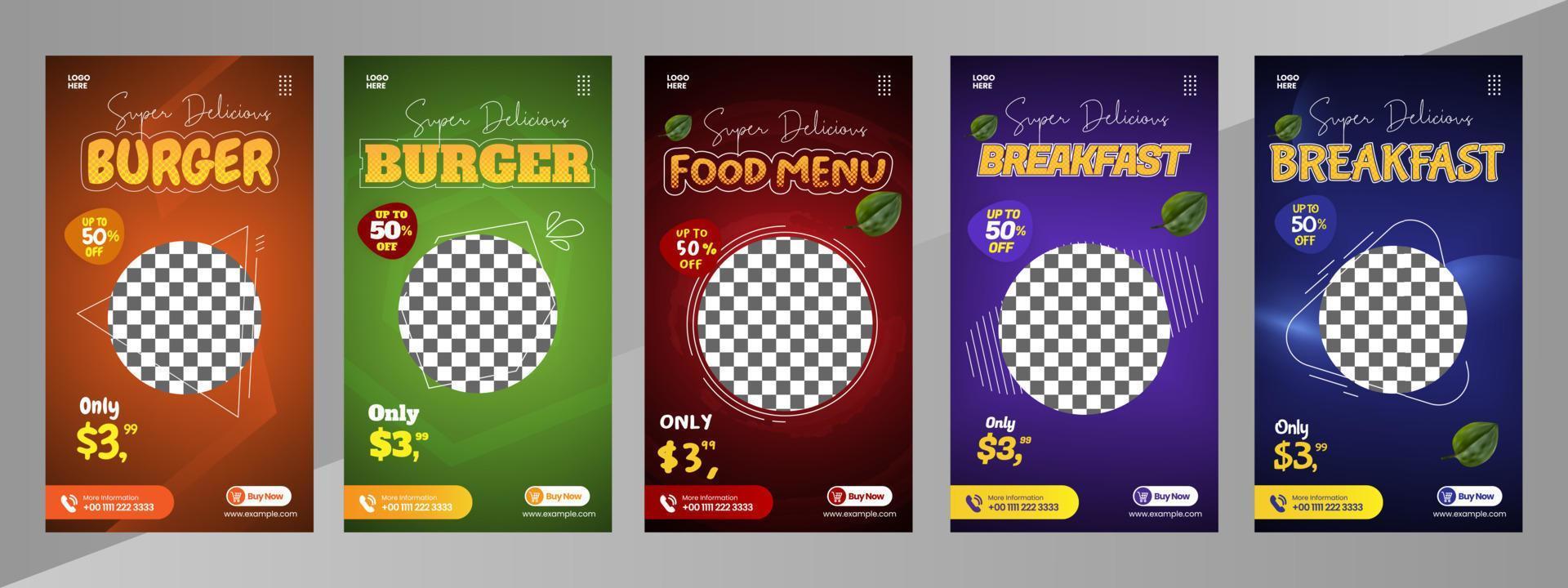 Delicious burger and food menu social media banner template bundle vector