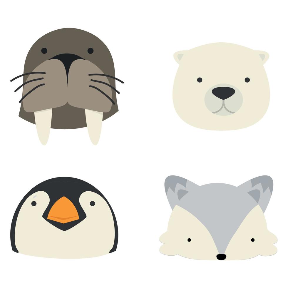 Head animals Cartoon characters Arctic set vector