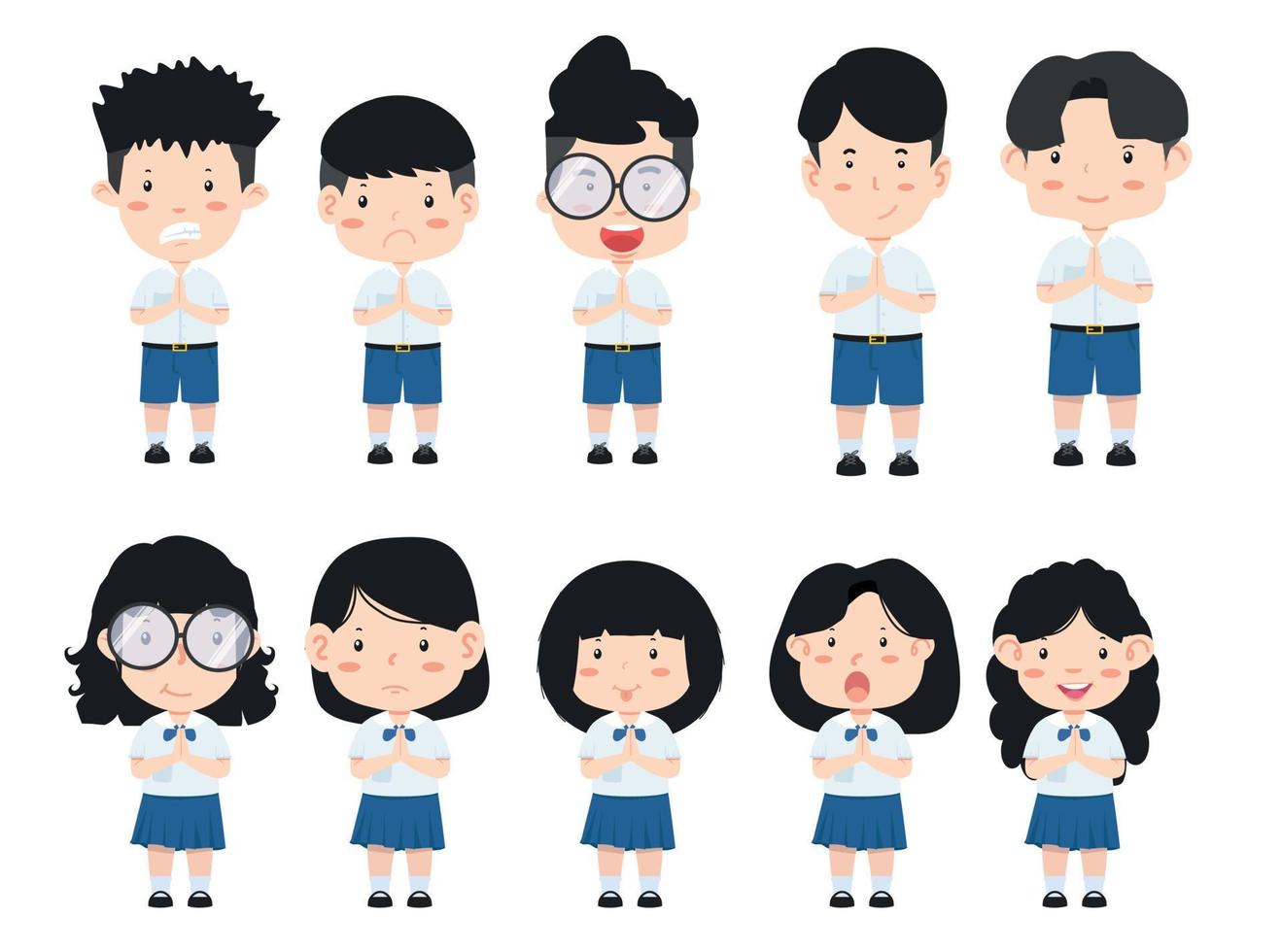 Cute thai kid student school set vector