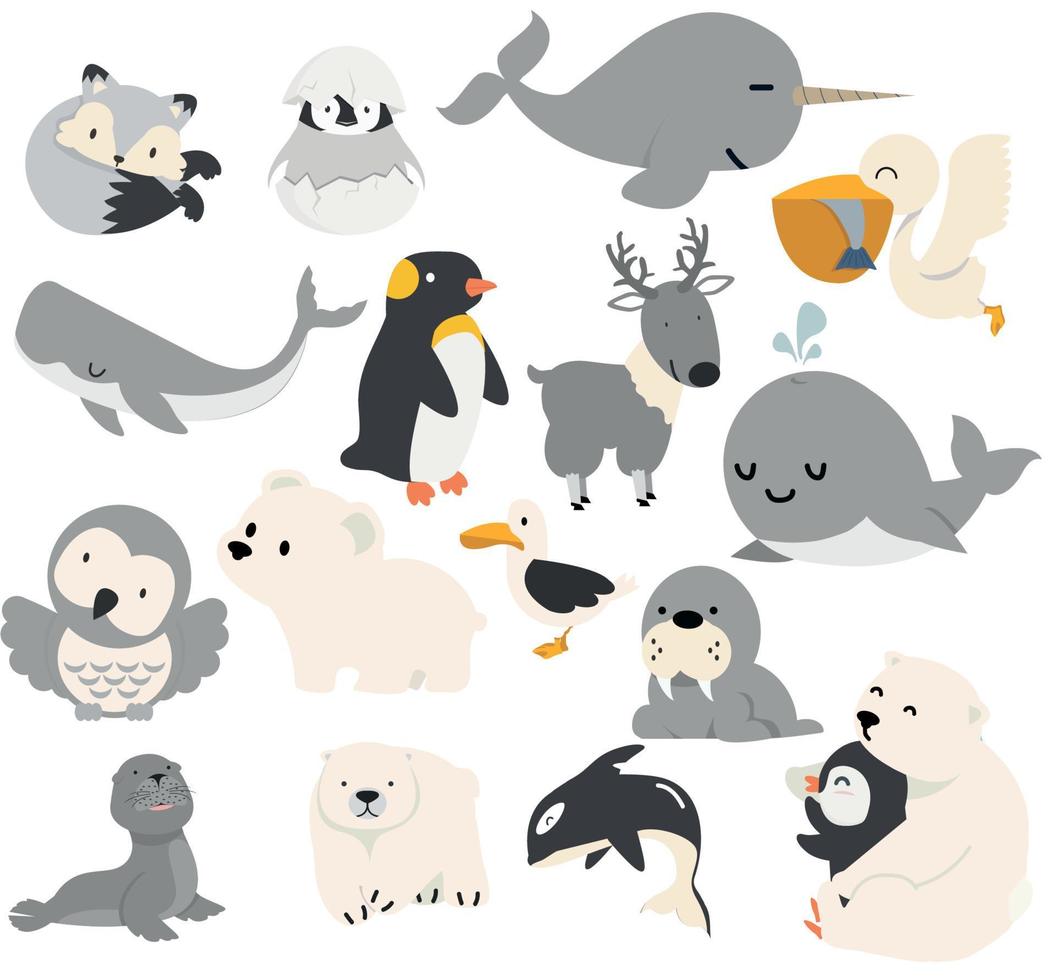 Cartoon  Artic north animals collection vector