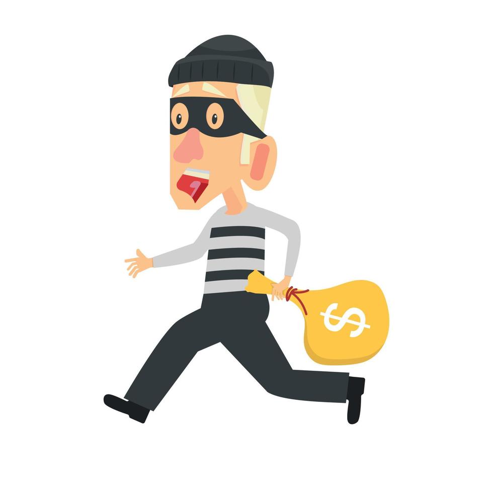 character design Thief  stealing with bag of money concept vector