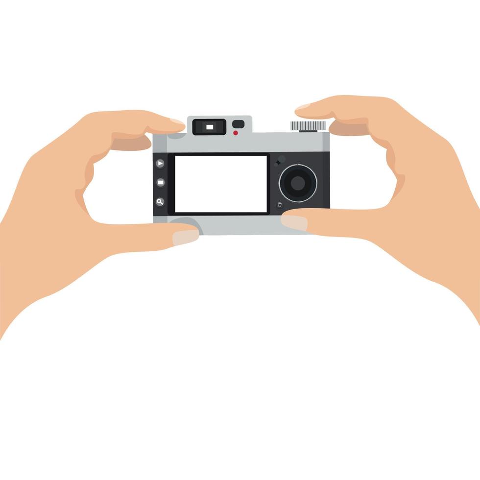 hands holding camera back view 9538583 Vector Art at Vecteezy