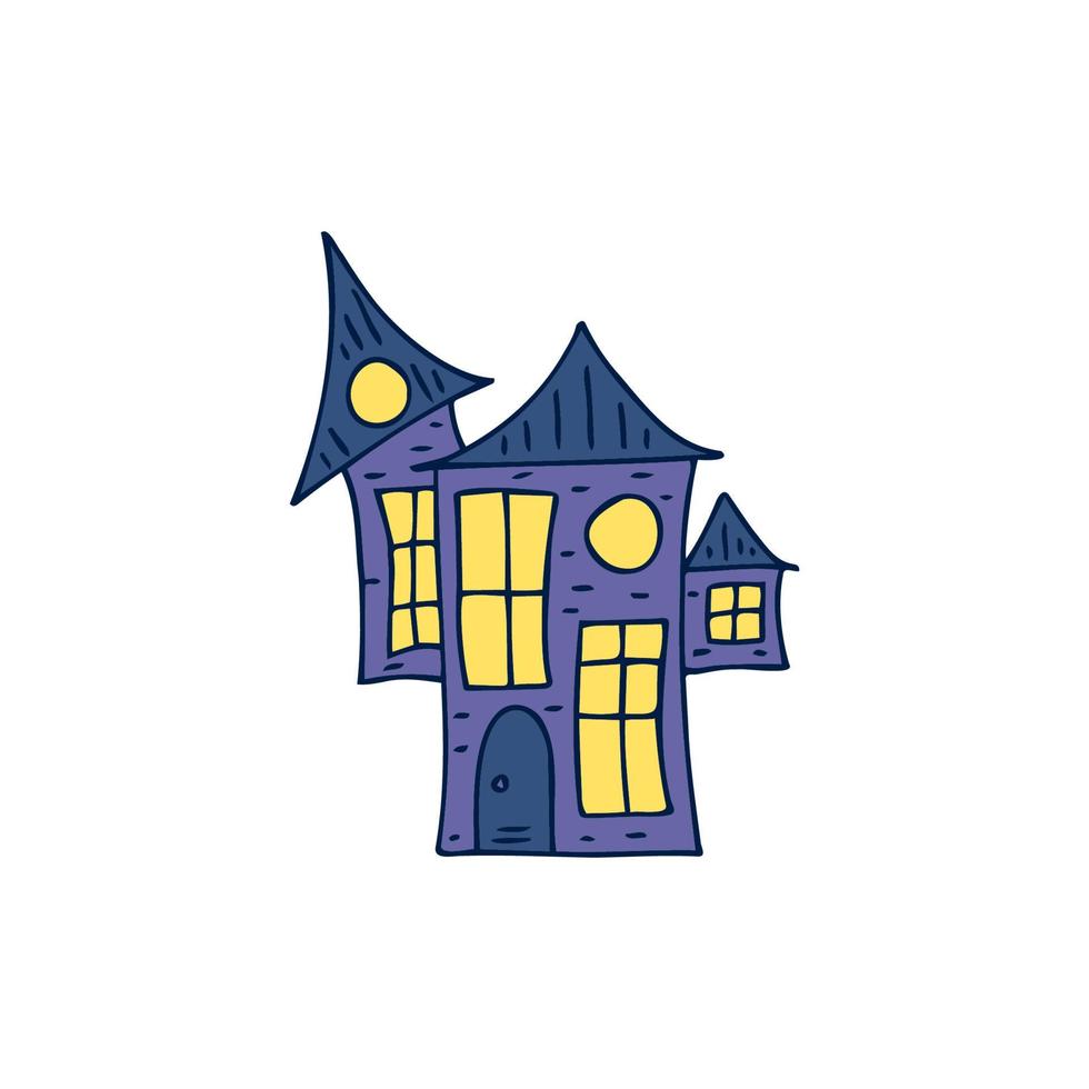 Halloween 2022 - October 31. A traditional holiday, the eve of All Saints Day, All Hallows Eve. Trick or treat. Vector illustration in hand-drawn doodle style. Beautiful holiday house.