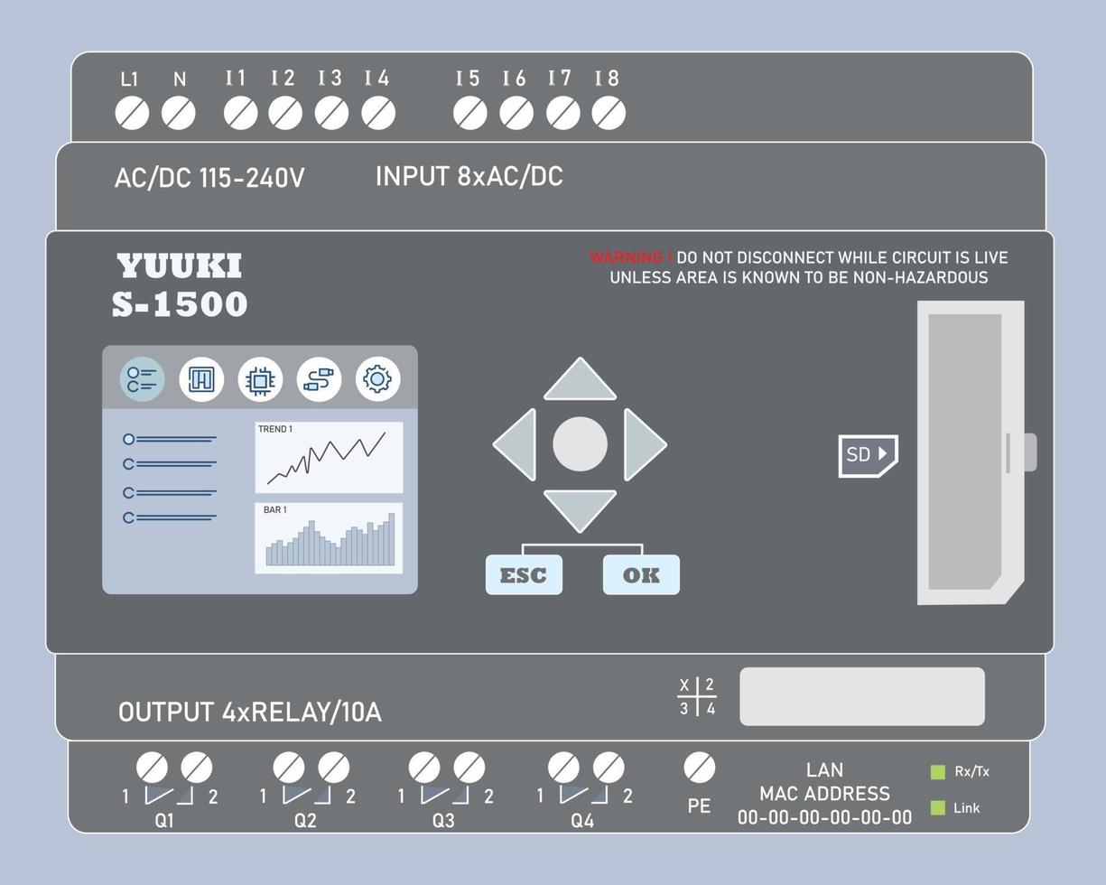 diseño plano industrial io plc vector