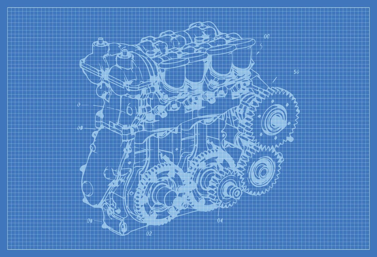 Engine Blueprint Background Simple Vektor Flat Design vector