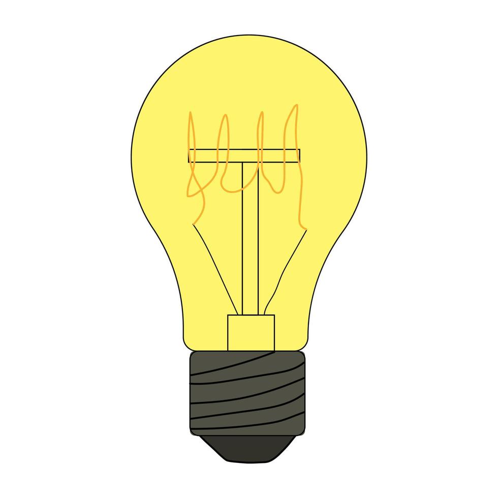 Glowing light bulb icon. Vector doodle illustration of an incandescent light bulb. Energy saving