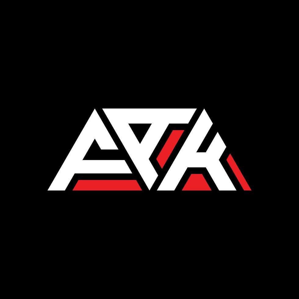 FAK triangle letter logo design with triangle shape. FAK triangle logo design monogram. FAK triangle vector logo template with red color. FAK triangular logo Simple, Elegant, and Luxurious Logo. FAK
