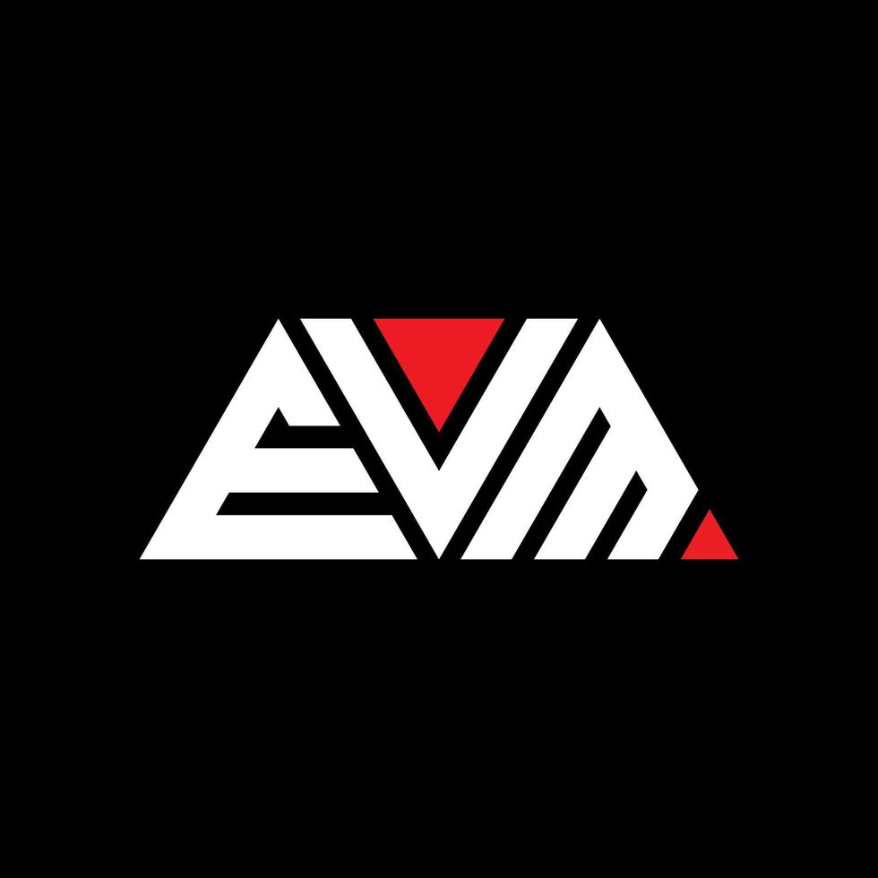 EVM triangle letter logo design with triangle shape. EVM triangle logo design monogram. EVM triangle vector logo template with red color. EVM triangular logo Simple, Elegant, and Luxurious Logo. EVM