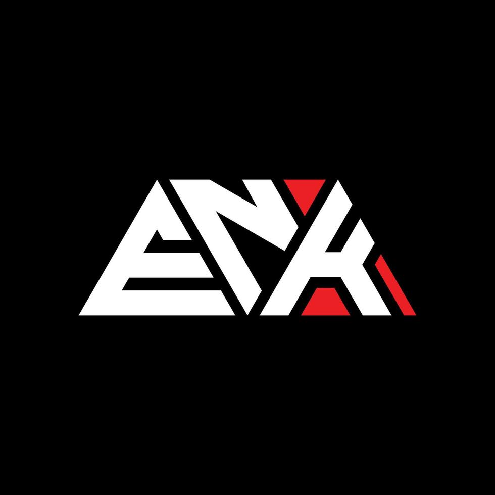 ENK triangle letter logo design with triangle shape. ENK triangle logo design monogram. ENK triangle vector logo template with red color. ENK triangular logo Simple, Elegant, and Luxurious Logo. ENK