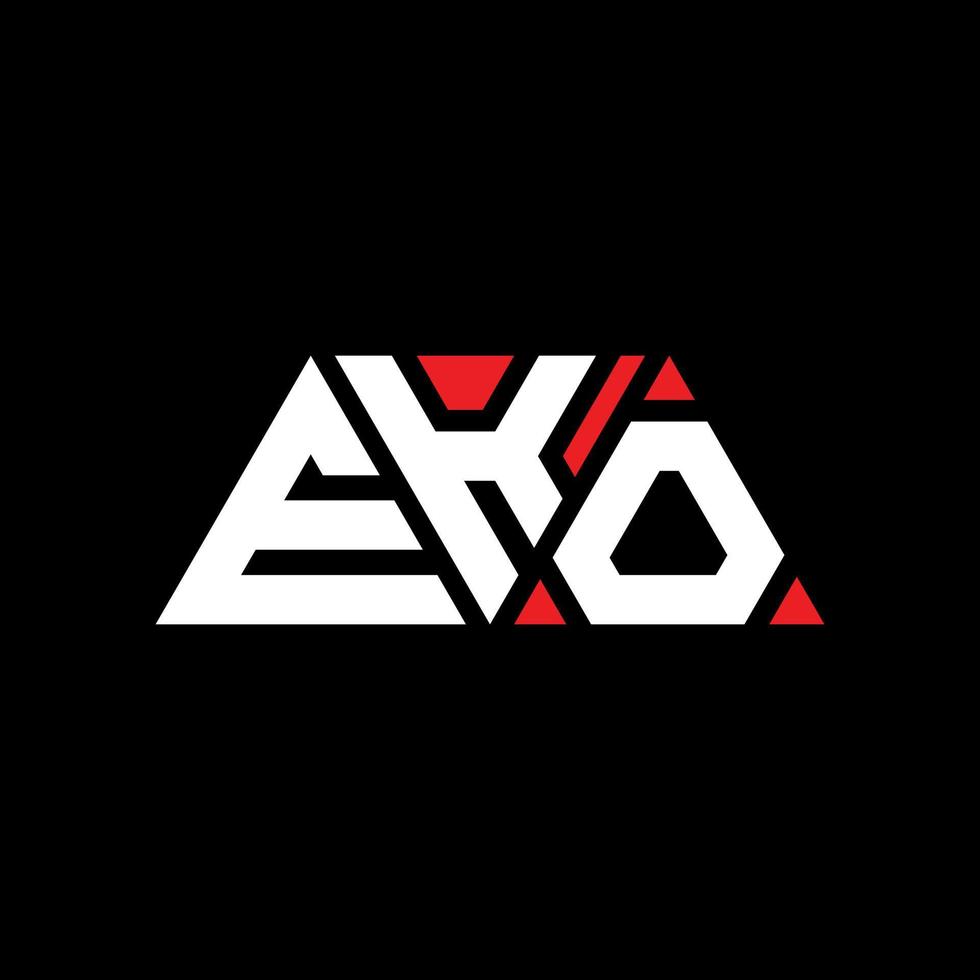 EKO triangle letter logo design with triangle shape. EKO triangle logo design monogram. EKO triangle vector logo template with red color. EKO triangular logo Simple, Elegant, and Luxurious Logo. EKO