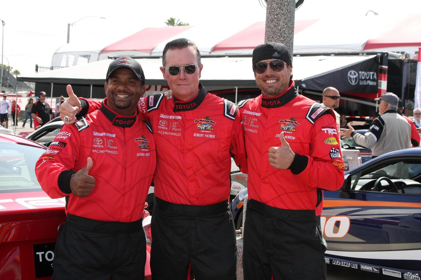 LOS ANGELES, FEB 7 -  Alfonso Ribeiro, Robert Patrick, Joshua Morrow at the Toyota Grand Prix of Long Beach Pro Celebrity Race Press Day at the Grand Prix Compound on April 7, 2015 in Long Beach, CA photo