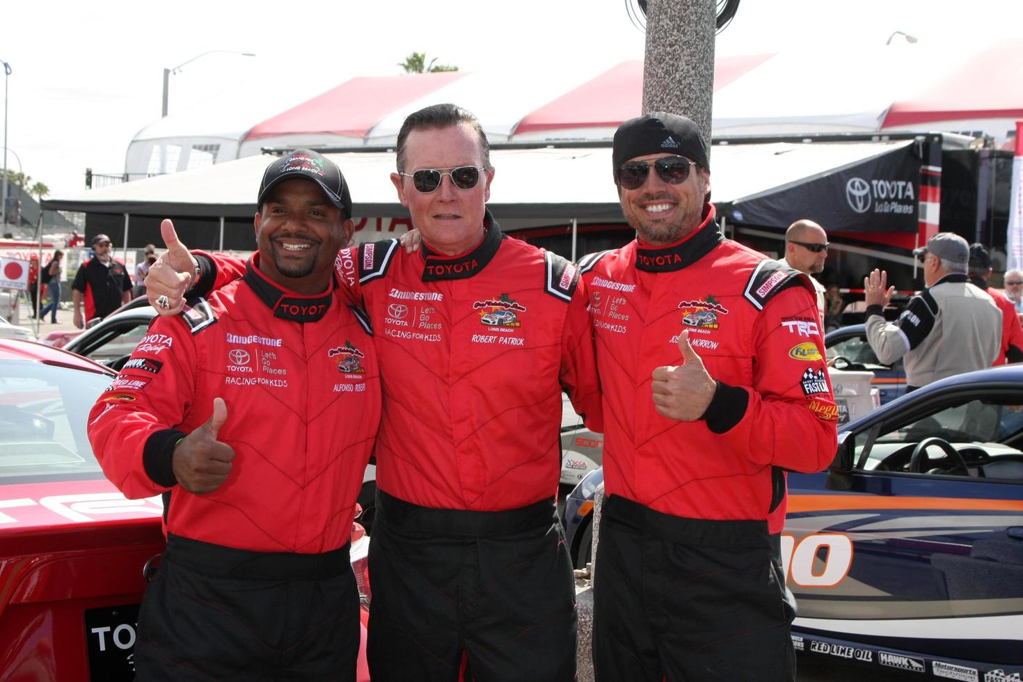 LOS ANGELES, FEB 7 -  Alfonso Ribeiro, Robert Patrick, Joshua Morrow at the Toyota Grand Prix of Long Beach Pro Celebrity Race Press Day at the Grand Prix Compound on April 7, 2015 in Long Beach, CA photo