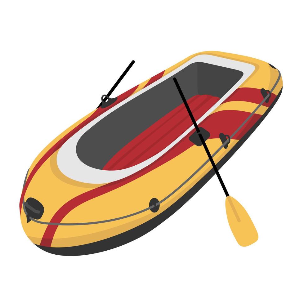 Inflatable red and yellow boat with oars vector