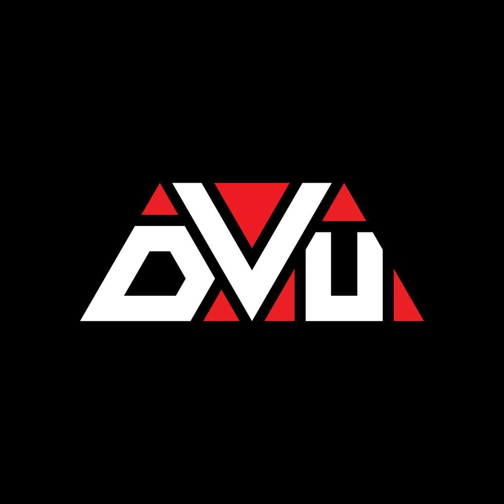 DVU triangle letter logo design with triangle shape. DVU triangle logo design monogram. DVU triangle vector logo template with red color. DVU triangular logo Simple, Elegant, and Luxurious Logo. DVU