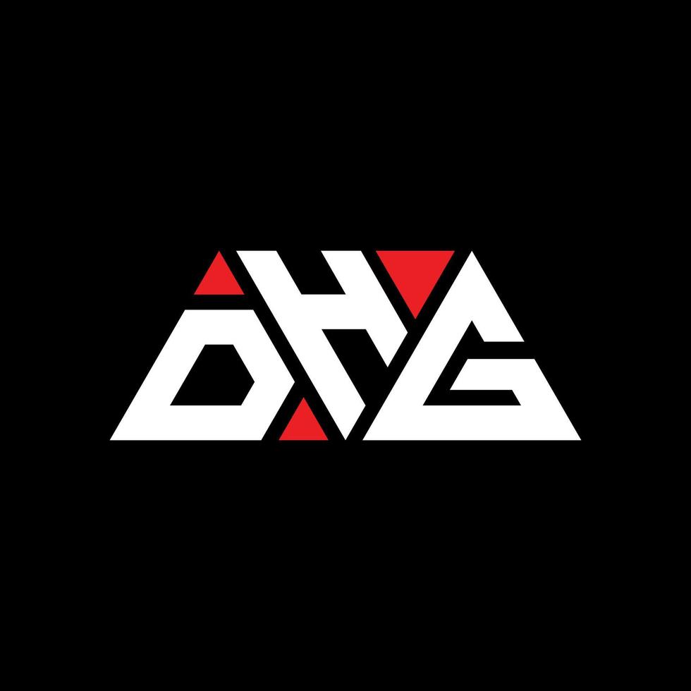 DHG triangle letter logo design with triangle shape. DHG triangle logo design monogram. DHG triangle vector logo template with red color. DHG triangular logo Simple, Elegant, and Luxurious Logo. DHG