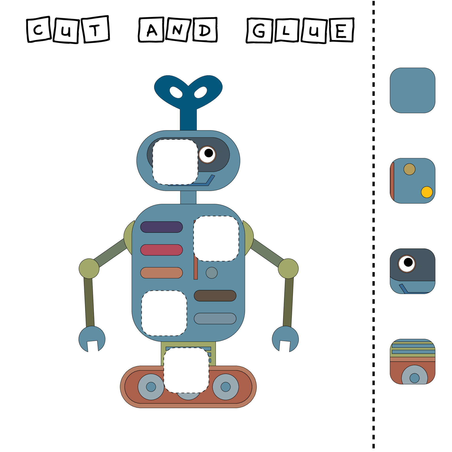 worksheet vector design, the task is to cut and glue a piece on robot