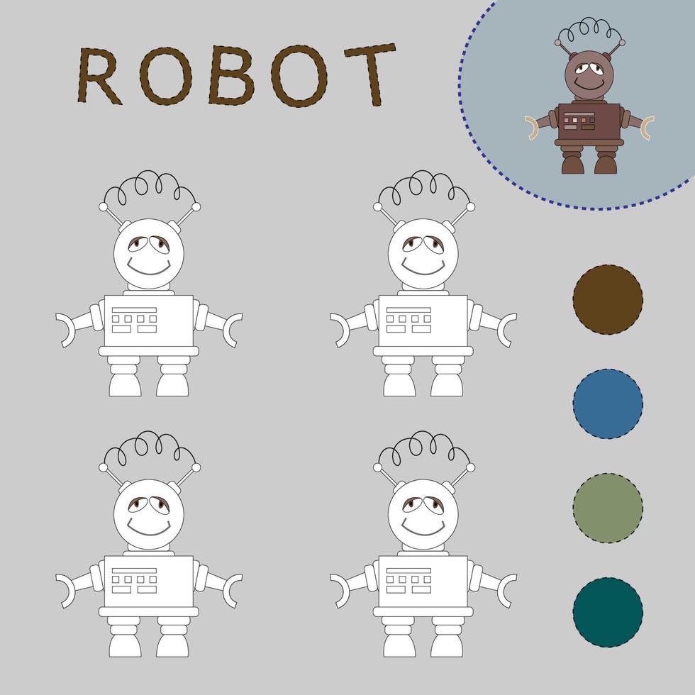 Coloring book of a cute robots. Educational creative games for preschool children vector